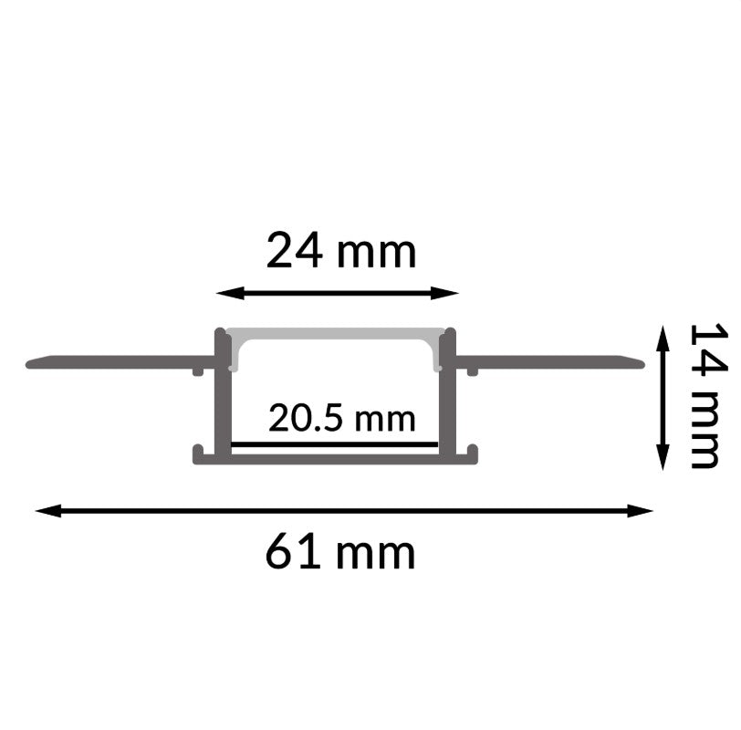 Pack 10 Perfiles de Aluminio para Empotrar con Alas Para Pladur Anchura 20.5mm Con Difusor Opal LY21-05-AL