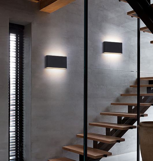 Aplique LED Para Pared Exterior Negro IP65 2*6w 3000K Blanco Calido