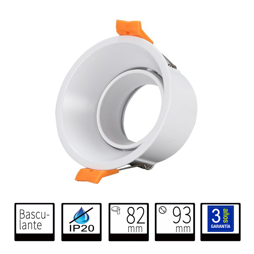 Aro Empotrable Redondo Basculante Blanco Antideslumbrante Para GU10 LY24-01