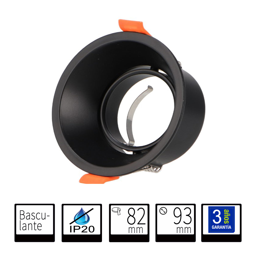 Aro Empotrable Redondo Basculante Negro Antideslumbrante Para GU10 LY24-01