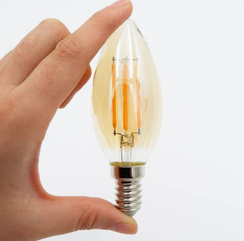 Bombilla de Filamento LED E14 C37 4W - Cristal Ámbar y Luz Vintage 2300K