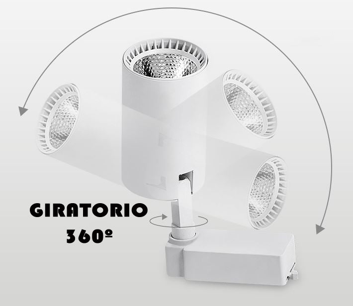 Foco LED Carril Monofasico 12W Blanco Con CCT Seleccionable (3000K-4000K-6000K)