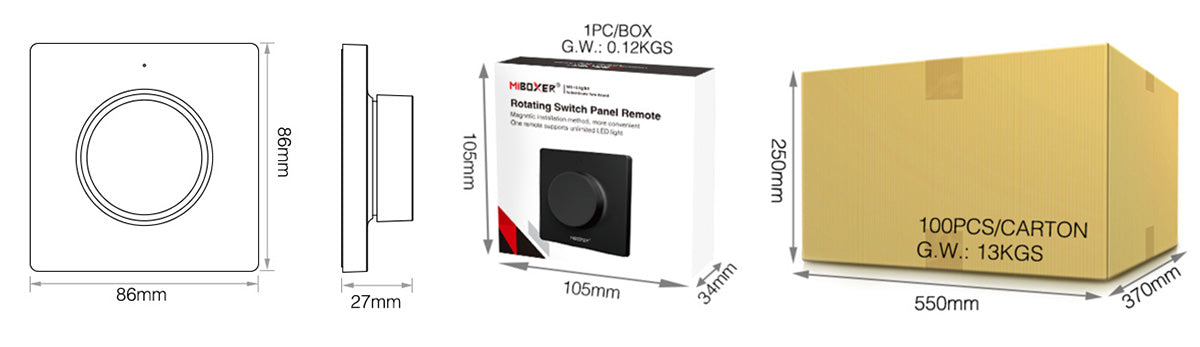 Mando de Pared Giratorio MiBoxer K1 - Regulador Remoto Inalámbrico RF 2.4GHz para Iluminación LED