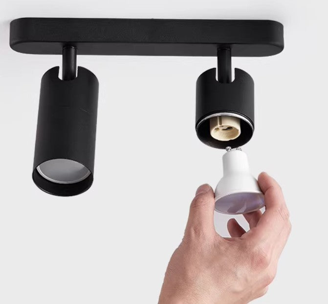 Foco Portalamparas 2 x GU10 Negro Direccionable Instalacion En Superficie Facil Mantenimiento