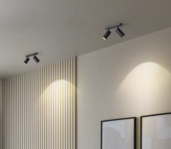 Foco Portalamparas 2 x GU10 Negro Direccionable Instalacion En Superficie Facil Mantenimiento