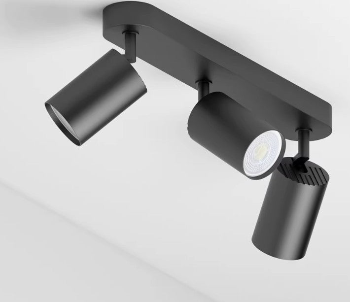 Foco Portalamparas 3 x GU10 Negro Direccionable Instalacion En Superficie Facil Mantenimiento