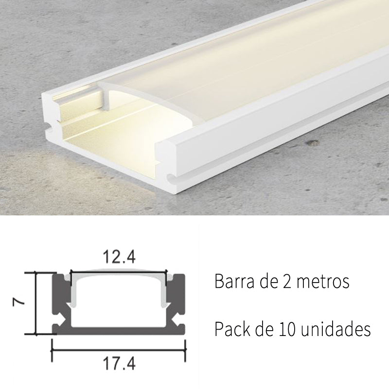 Pack 10 Perfiles de Aluminio Superficie Con Difusor Opal Longitud 2 Metros LY21-01-BL