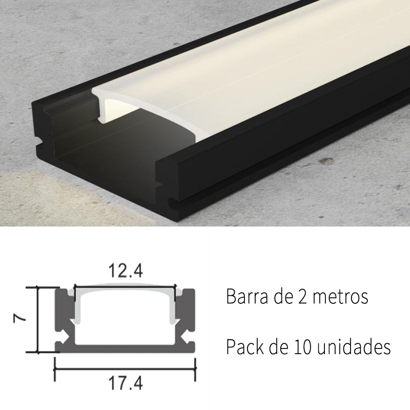 Pack 10 Perfiles de Aluminio Superficie Con Difusor Opal Longitud 2 Metros Negro LY21-01-NG