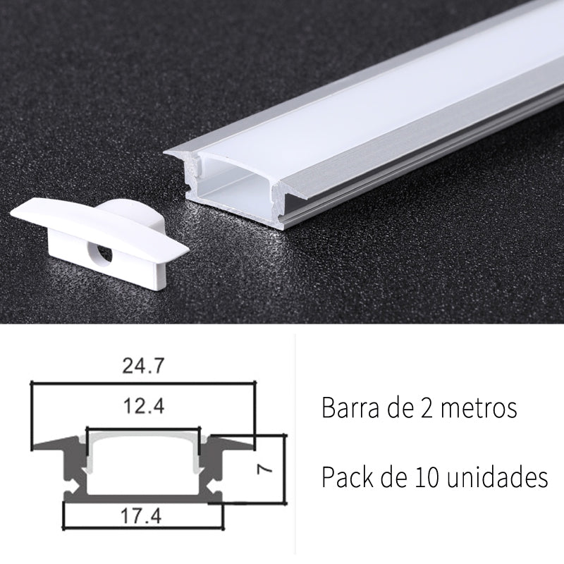 Pack 10 Perfiles de Aluminio Empotrado Con Difusor Opal Longitud 2 Metros LY21-02-AL