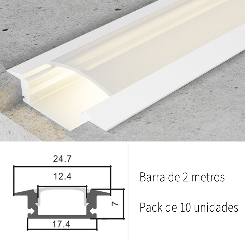 Pack 10 Perfiles de Aluminio Color Blanco Empotrado Con Difusor Opal Longitud 2 Metros LY21-02-BL