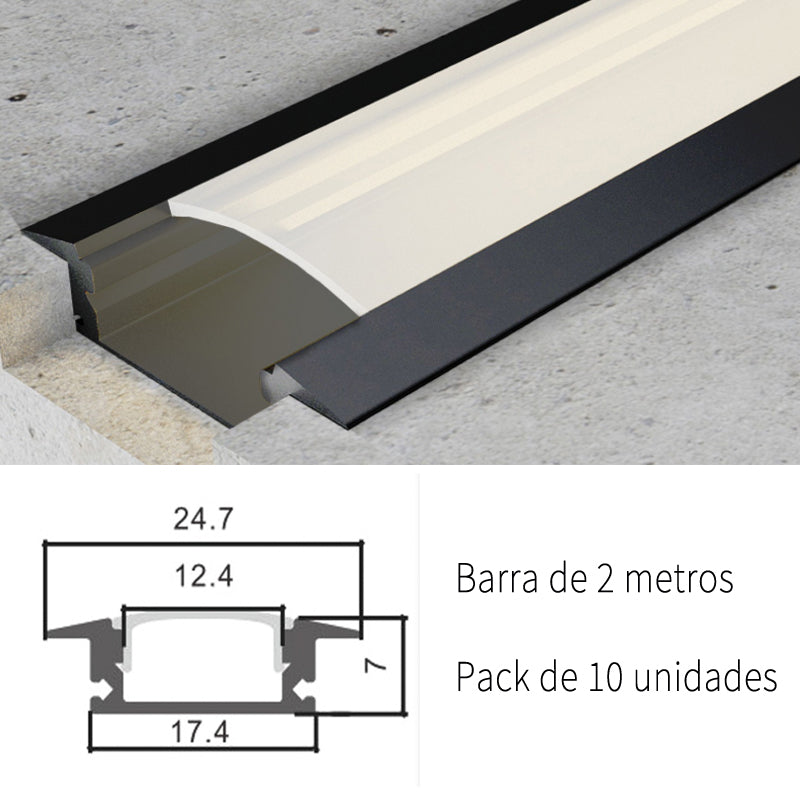 Pack 10 Perfiles de Aluminio Color Negro Empotrado Con Difusor Opal Longitud 2 Metros LY21-02-NG