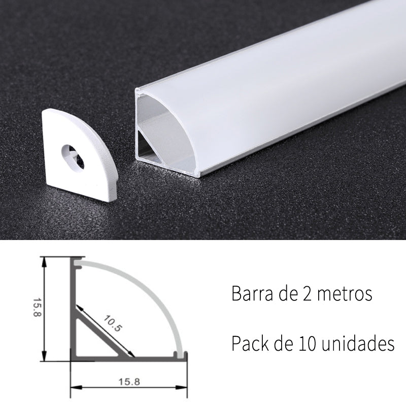Pack 10 Perfiles de Aluminio Esquina Con Difusor Opal Longitud 2 Metros LY21-03-AL