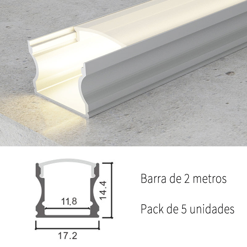 Pack 10 Perfiles de Aluminio Superficie Con Difusor Opal Longitud 2 Metros LY21-04-AL