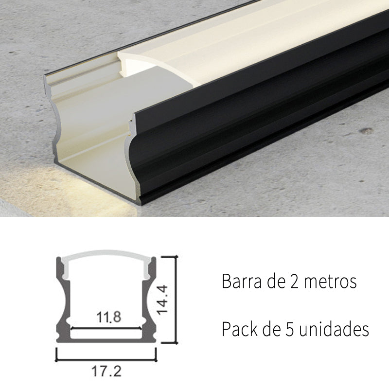 Pack 10 Perfiles de Aluminio Color Negro Superficie Con Difusor Opal Longitud 2 Metros LY21-04-NG