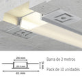 Pack 10 Perfiles de Aluminio para Empotrar con Alas Para Pladur Anchura 20.5mm Con Difusor Opal LY21-05-AL