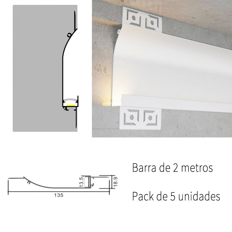 Pack 5 Perfiles de Aluminio Para Empotrar Con Difusor Opal Longitud 2 Metros LY27-08-AL