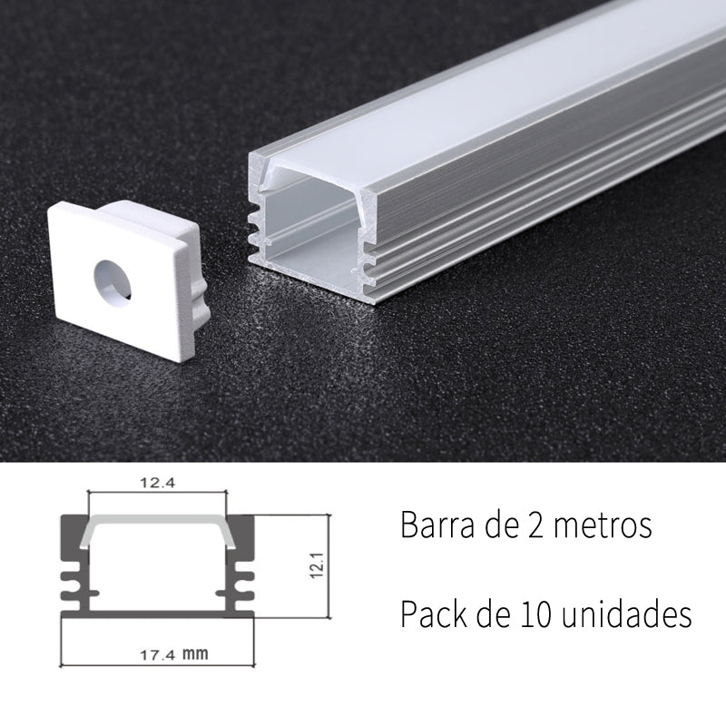 Pack 10 Perfiles de Aluminio Superficie Con Difusor Opal Longitud 2 Metros LY27-07-AL