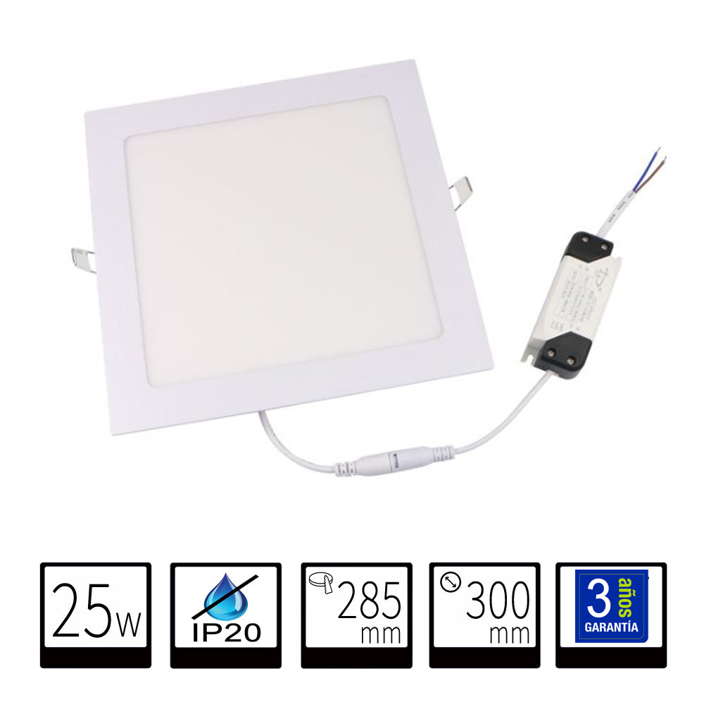 Panel LED Downlight 25W Cuadrado Empotrable Superslim Corte 285mm