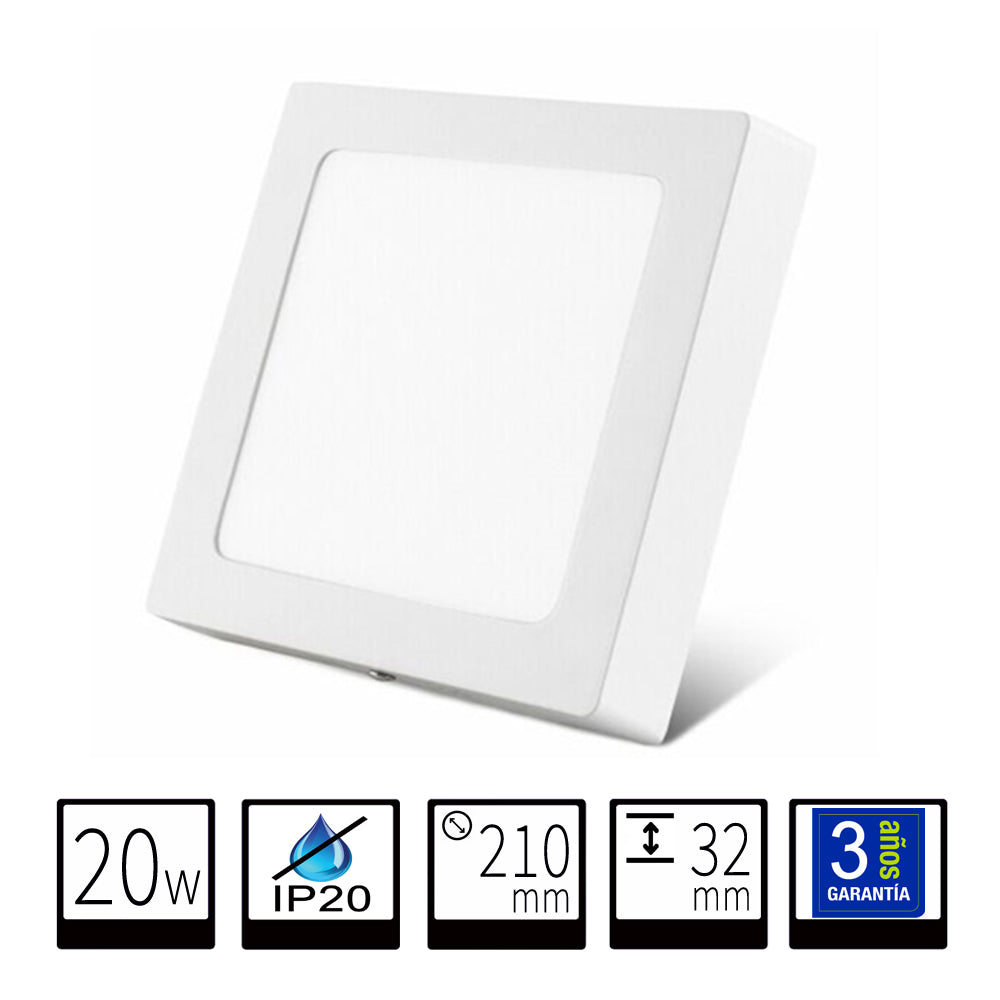 Plafon LED Superficie Cuadrado Blanco 20W 210*210mm Facil Instalacion