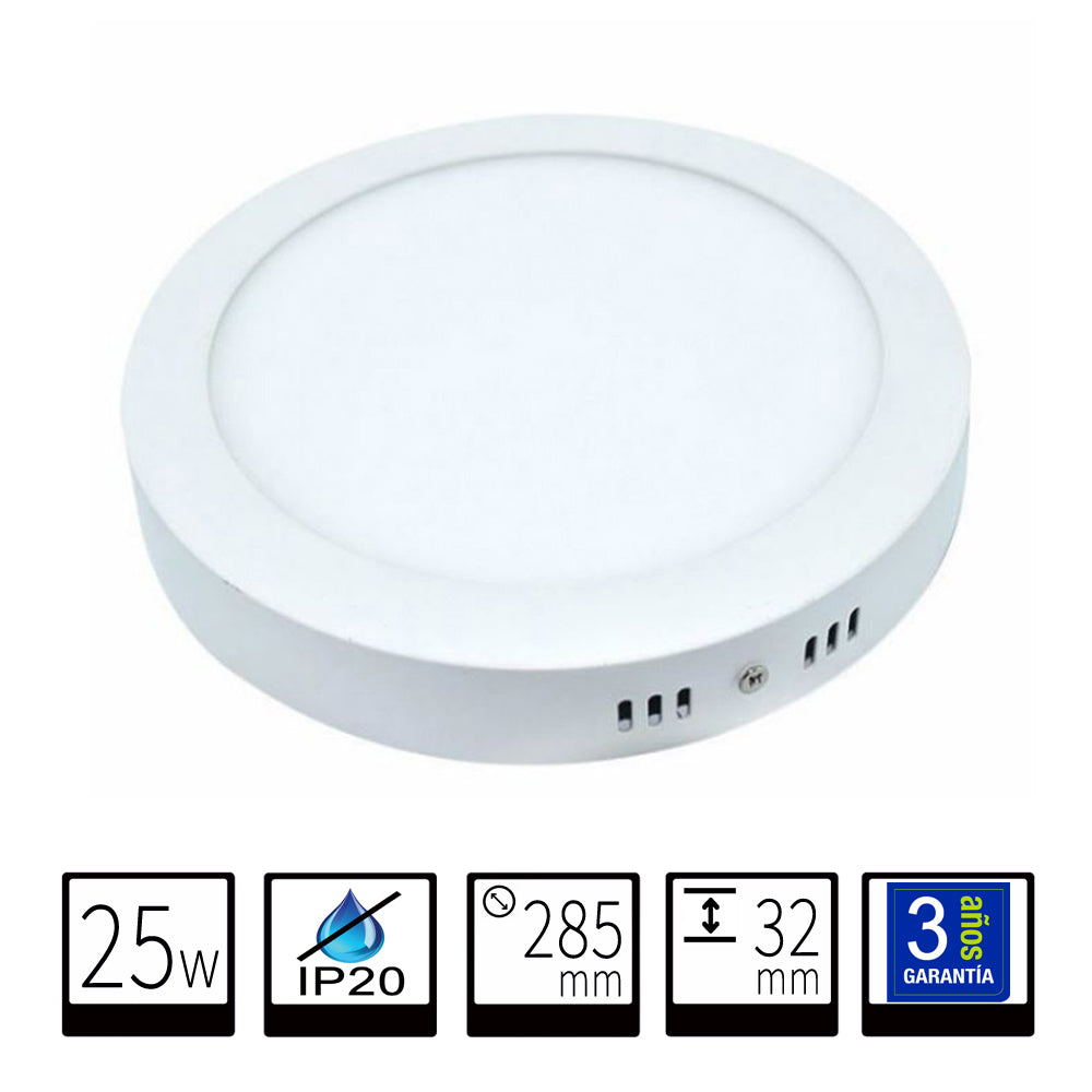 Plafon LED Superficie Redondo Blanco 25W Ø285mm Facil Instalacion