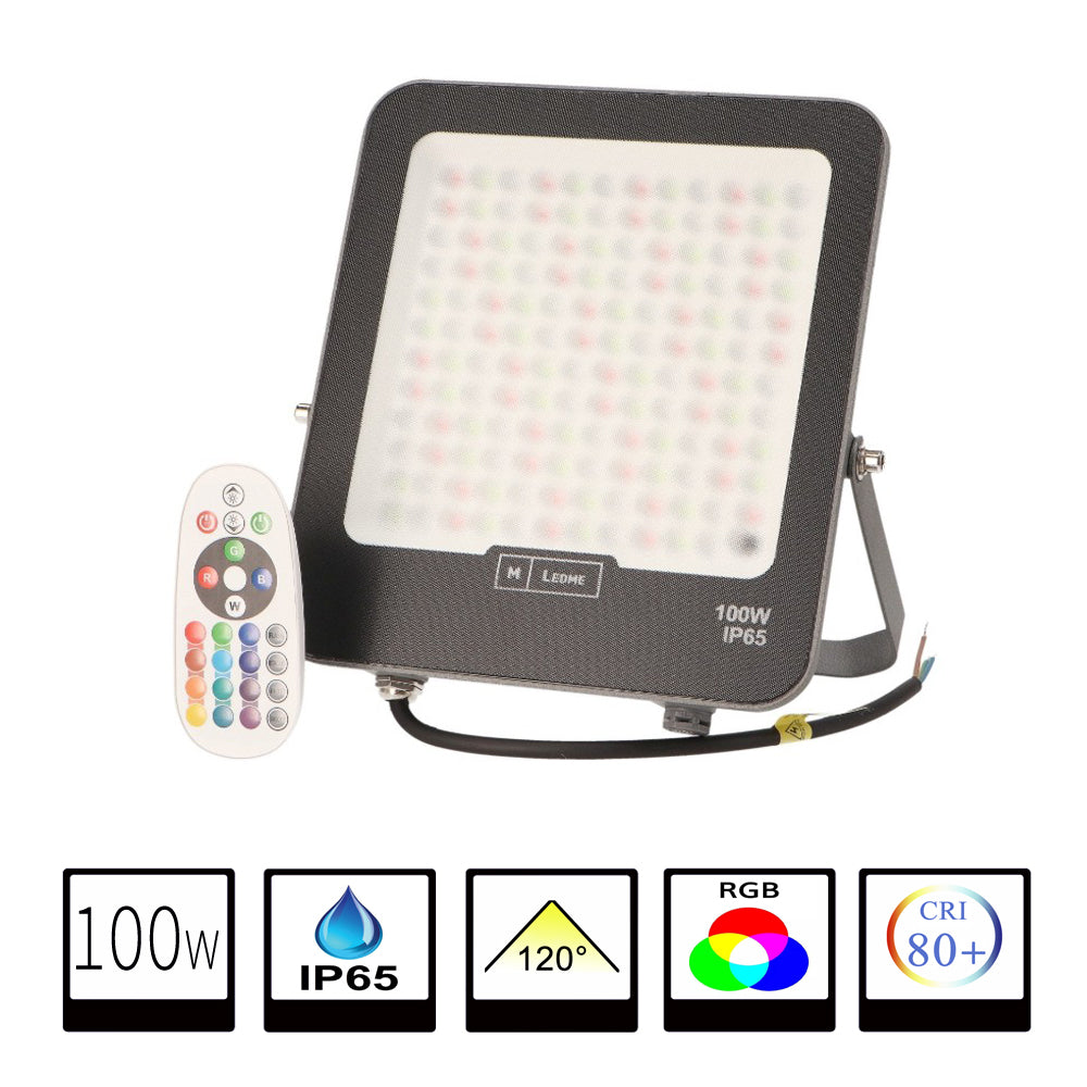 Foco Proyector LED Para Exterior 100W RGB C/Mando IP65