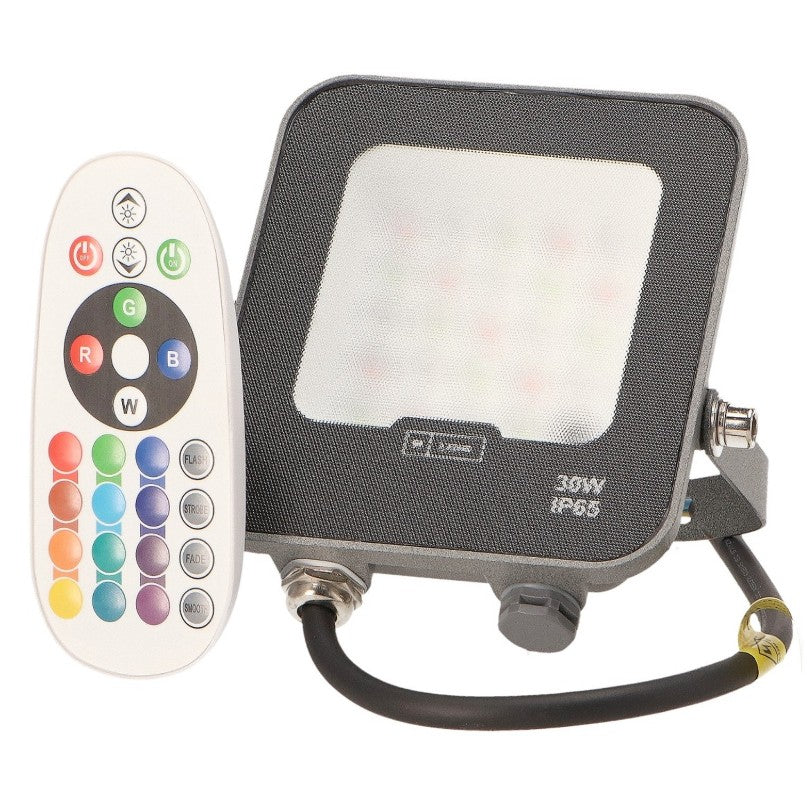 Foco Proyector LED Para Exterior 30W RGB C/Mando IP65