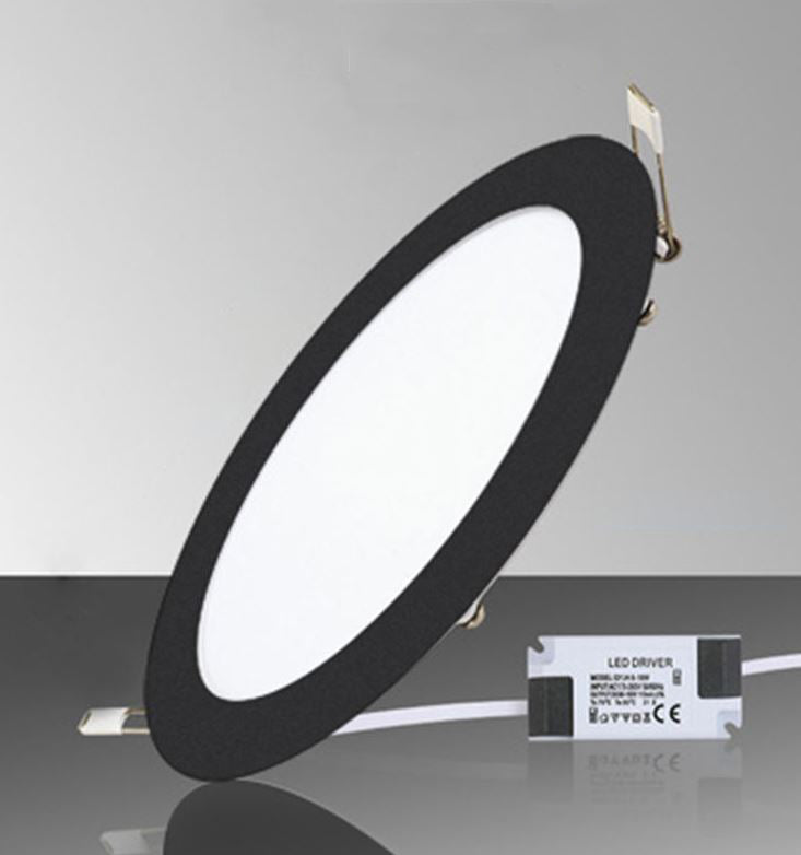 Panel LED Negro Downlight 20W Redondo Empotrable Superslim Corte 205mm