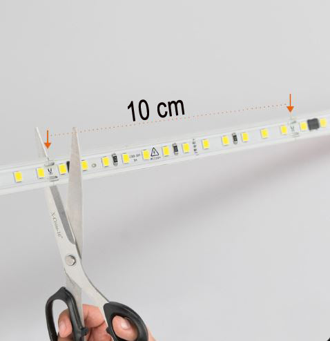 Tira LED Directo 220V Autoadhesiva IP54 2700K SMD2835 10w/m 1000lm/m 120chips/m Corte 10cm