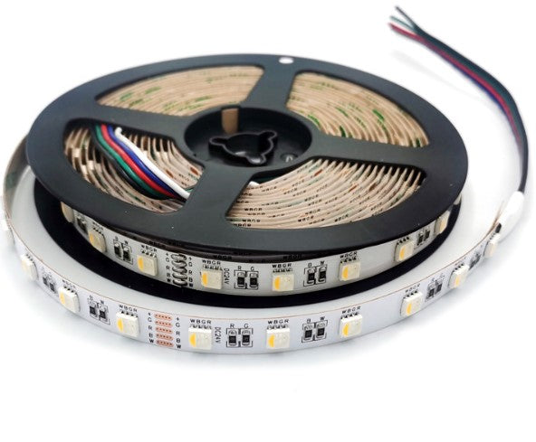 Tira LED 24V RGB + 3000K Blanco Calido IP20 14W/m Rollo 5 Metros SMD5050 Alta Potencia