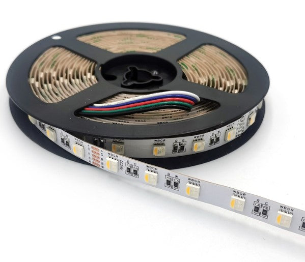 Tira LED 24V RGB + 3000K Blanco Calido IP20 14W/m Rollo 5 Metros SMD5050 Alta Potencia