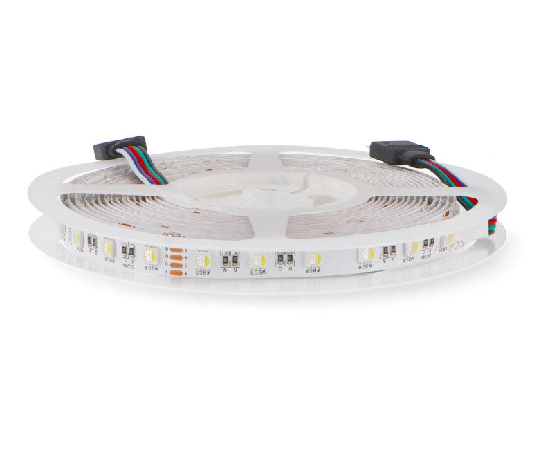 Tira LED 24V RGB + 3000K Blanco Calido IP20 14W/m Rollo 5 Metros SMD5050 Alta Potencia