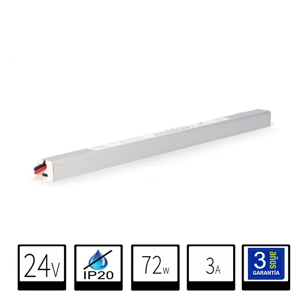 Transformador 24V IP20 Alargado 72W Para Tiras LED