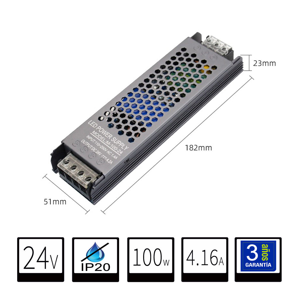 Transformador 24V IP20 Ultraslim 100W Para Tiras LED