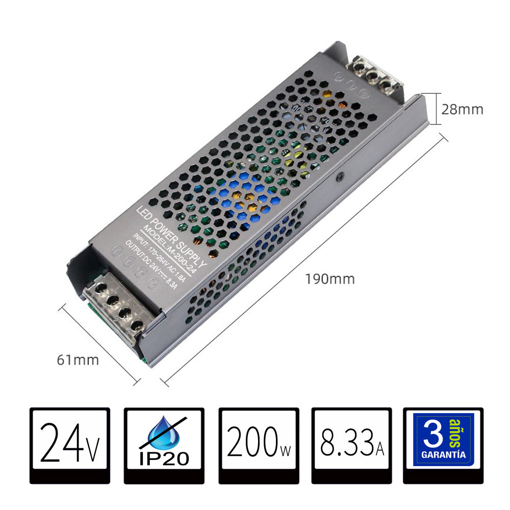 Transformador 24V IP20 Ultraslim 200W Para Tiras LED