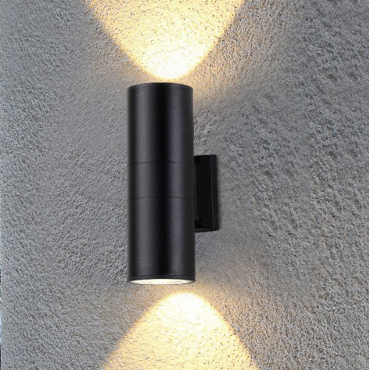 Aplique de Pared Exterior - Diseño Cilíndrico Moderno - Casquillo 2xGU10 - IP54 Negro