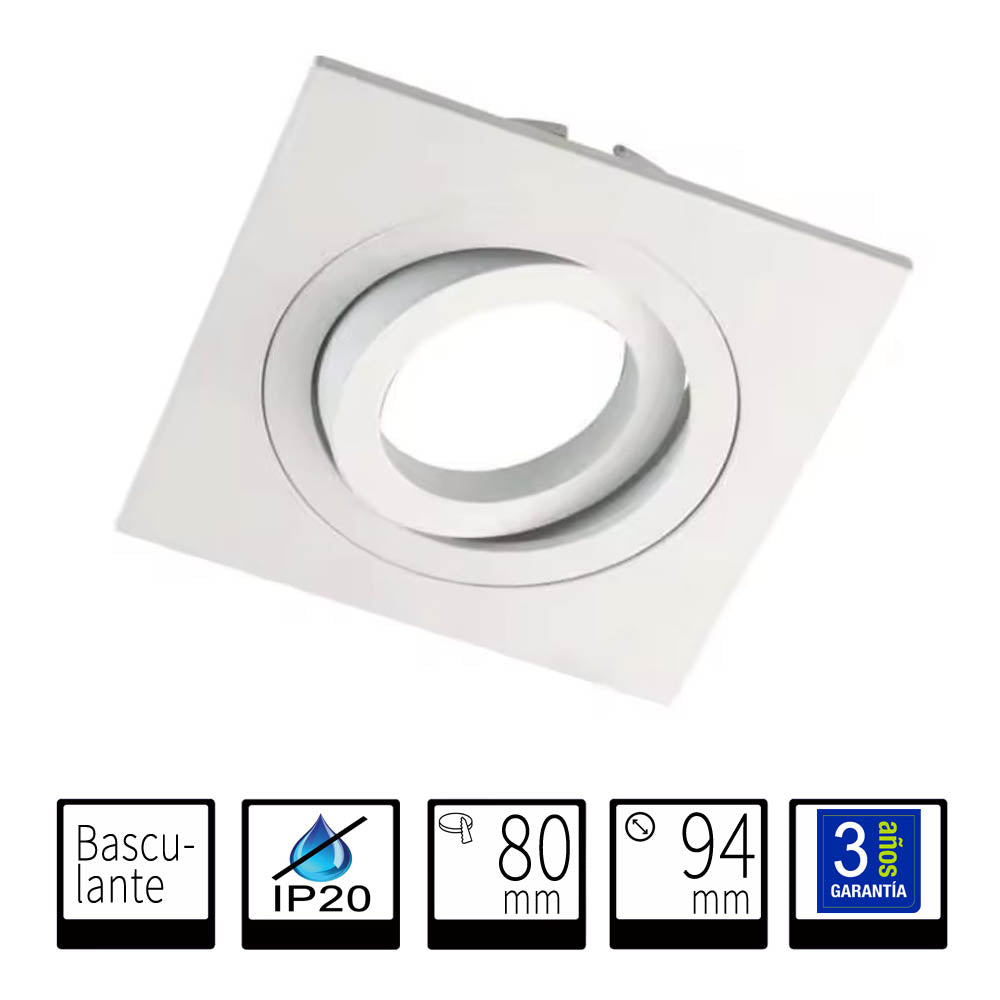 Aro Empotrable Cuadrado Basculante Blanco Para GU10 LY24-04-BLC
