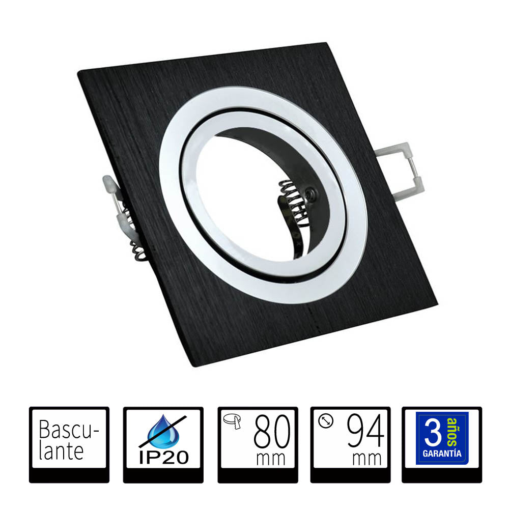 Aro Empotrable Cuadrado Basculante Negro Para GU10 LY24-04