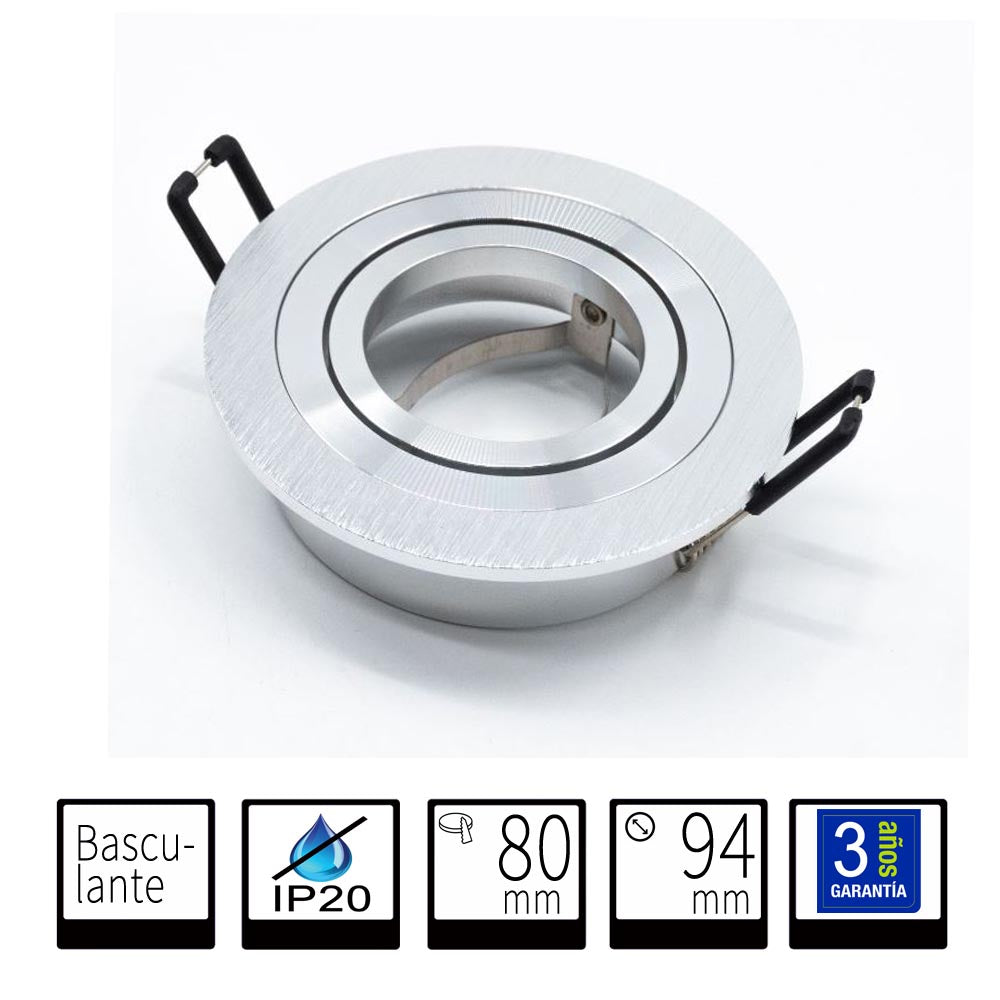 Aro Empotrable Redondo Basculante Plateado Para GU10 LY24-04-ALR