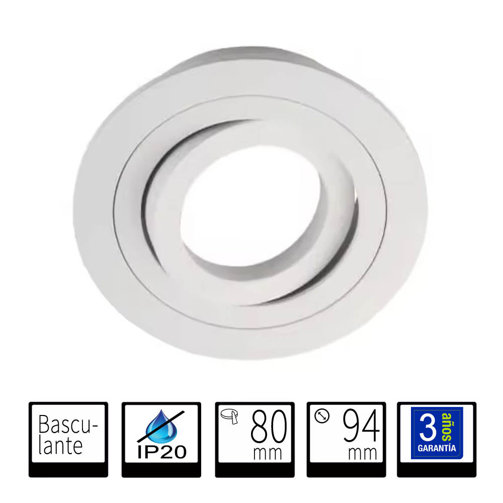 Aro Empotrable Redondo Basculante Blanco Para GU10 LY24-04-BLR