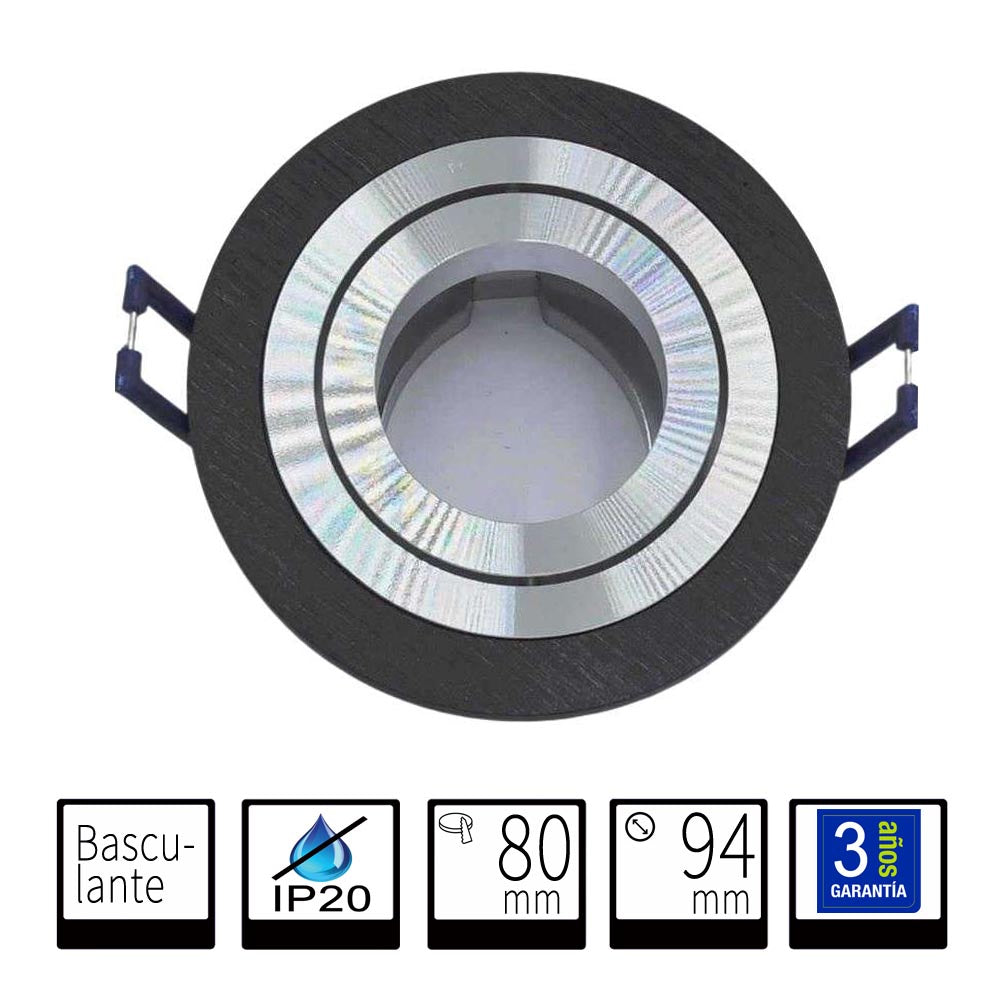 Aro Empotrable Redondo Basculante Negro Para GU10 LY24-04R