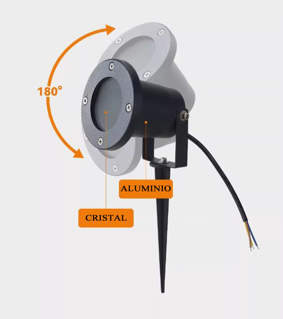 Foco de Jardín con Pincho para Bombilla GU10 - Impermeable IP54 - Ideal para Iluminación Exterior de Plantas, Caminos y Fachadas
