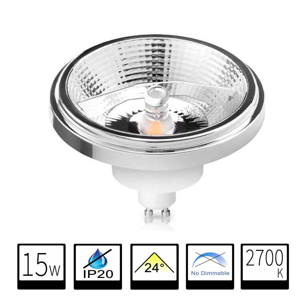 Bombilla LED AR111 GU10 15W PRO - Haz Estrecho 24º y Luz Cálida 2700K