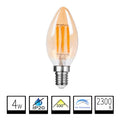 Bombilla de Filamento LED E14 C37 4W - Cristal Ámbar y Luz Vintage 2300K