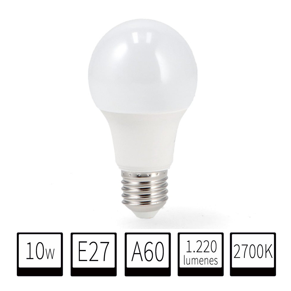Bombilla LED E27 A60 10W 1220lm 2700K-Blanco Calido Intenso