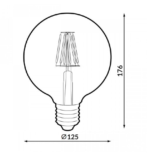 Bombilla LED Filamento E27 G125 6W - Globo de Cristal Ámbar - 2300K Blanco Extra Cálido