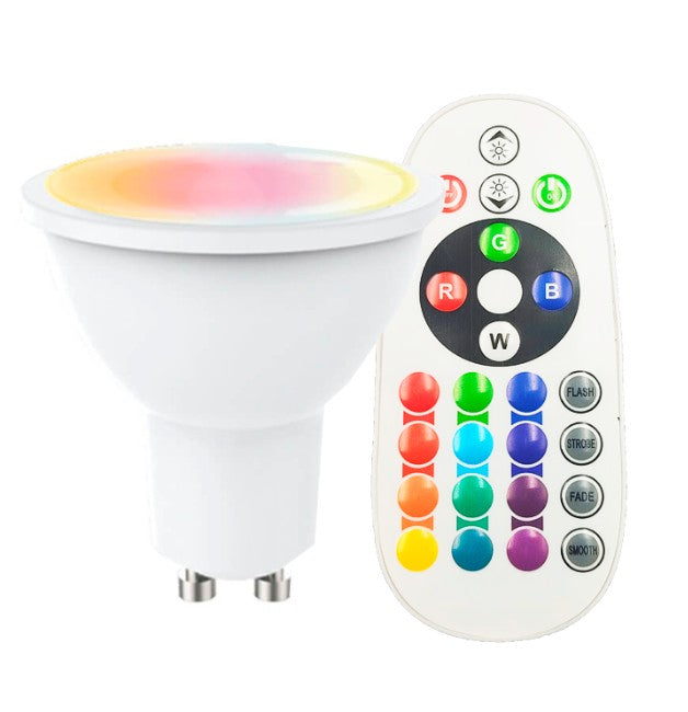 Bombilla LED GU10 8W RGB + CCT (3000K) - Iluminación a tu Medida con Mando a Distancia