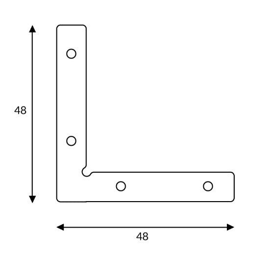 Conector Plano en L Horizontal para Perfil de Aluminio con riel/guía trasera (Esquina 90°)
