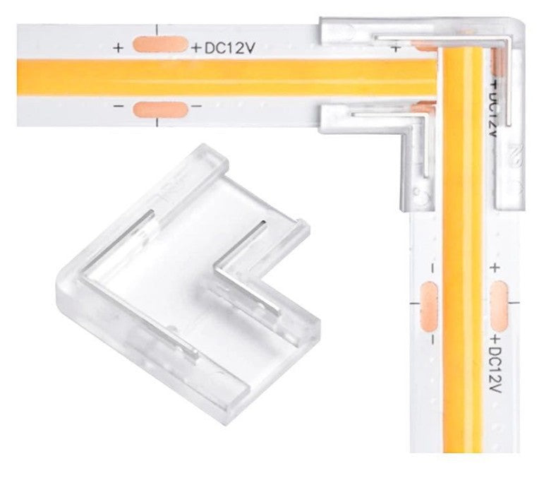 Conector Intermedio Forma L Transparente para Tira LED 8mm - Sin Soldadura IP20