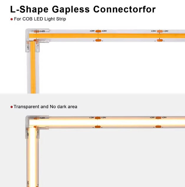 Conector Intermedio Forma L Transparente para Tira LED 8mm - Sin Soldadura IP20