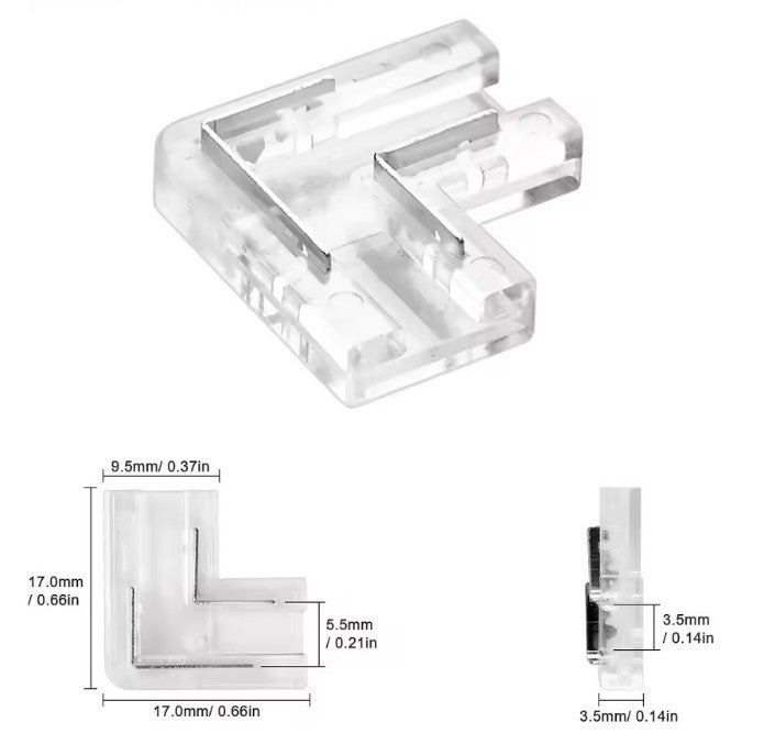 Conector Intermedio Forma L Transparente para Tira LED 8mm - Sin Soldadura IP20